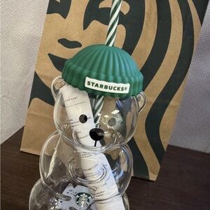 Starbucks Clear Bear Cup with Green Lid